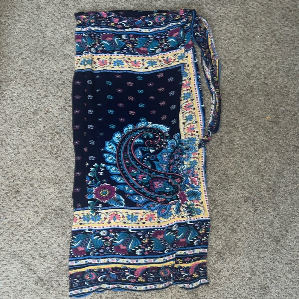 Faux Scarf Print Wrap Skirt